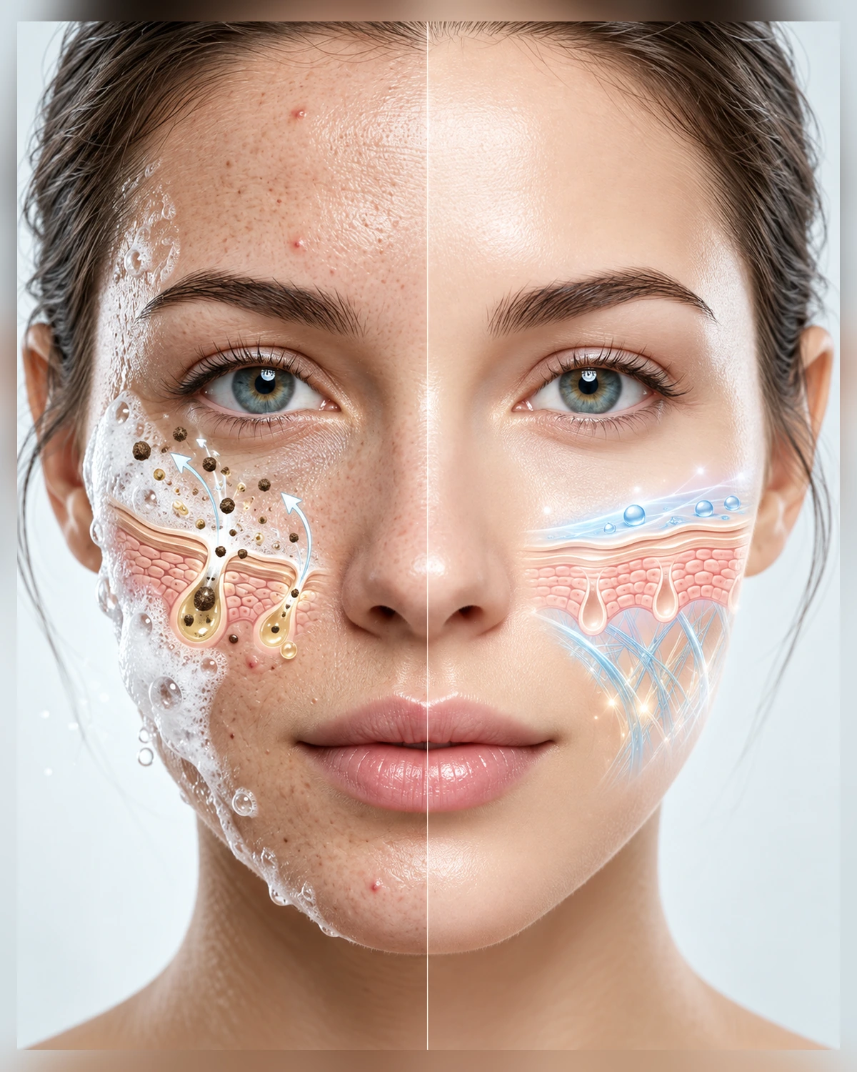 Face before and after cleansing simulation