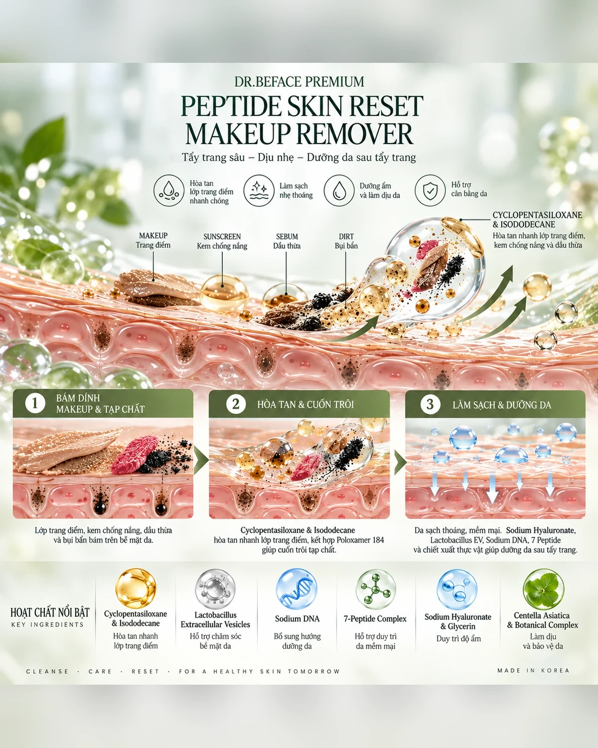 Skin model — makeup and impurities dissolve and lift away