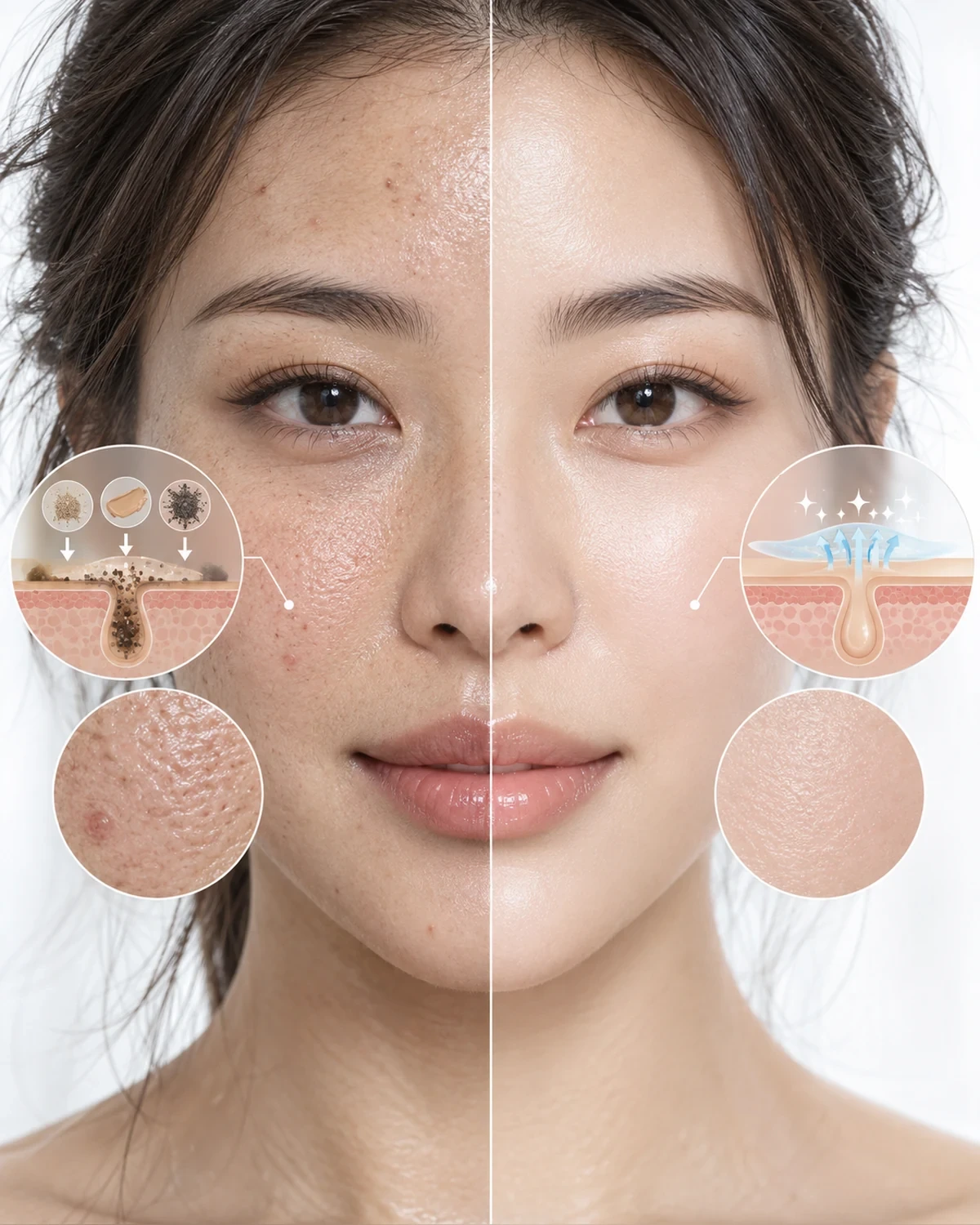 Before and after cleansing simulation on model