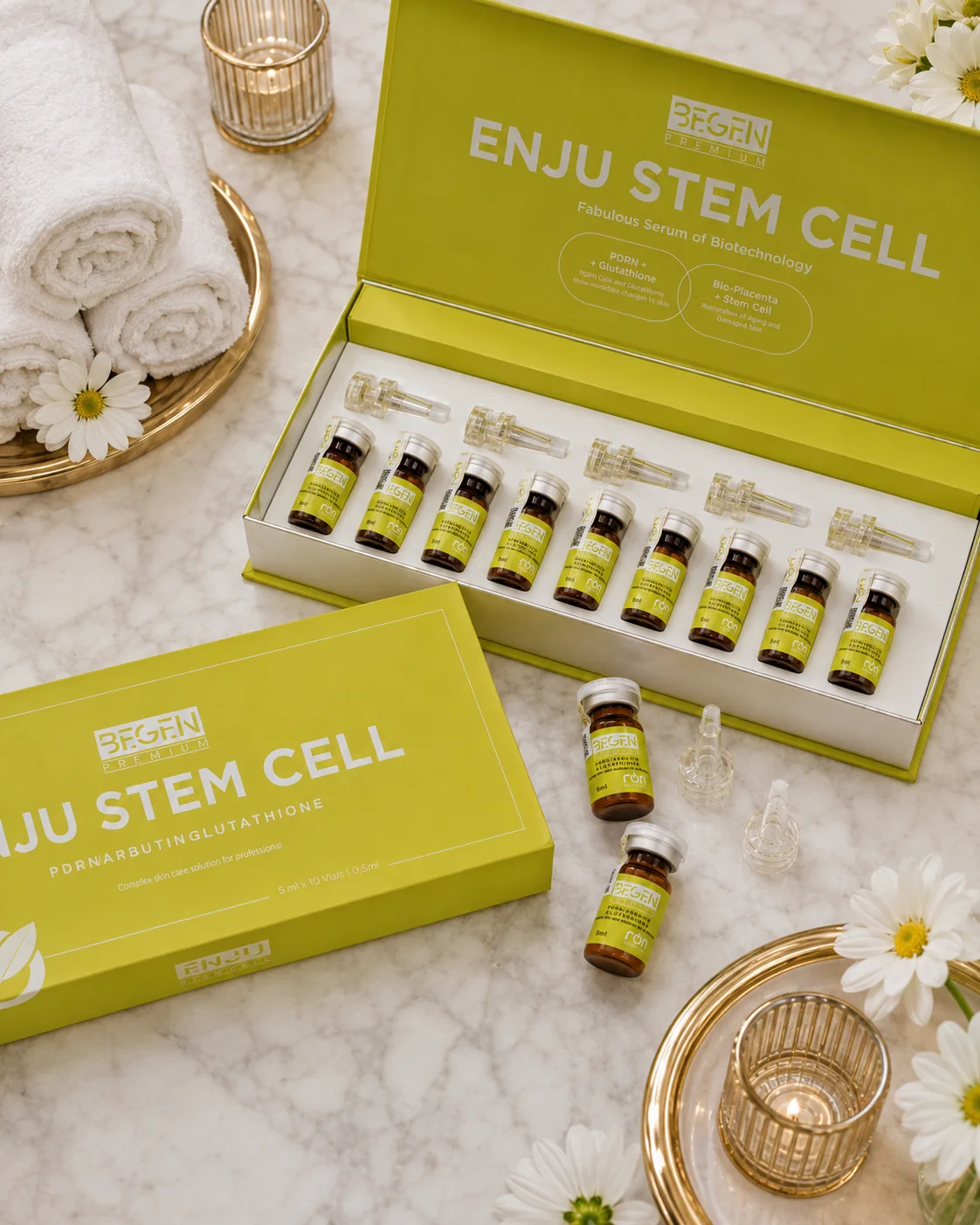 Set lớn BEGEN ENJU STEM CELL · 5 ml/lọ 10 lọ × 5 ml — góc nhìn từ trên